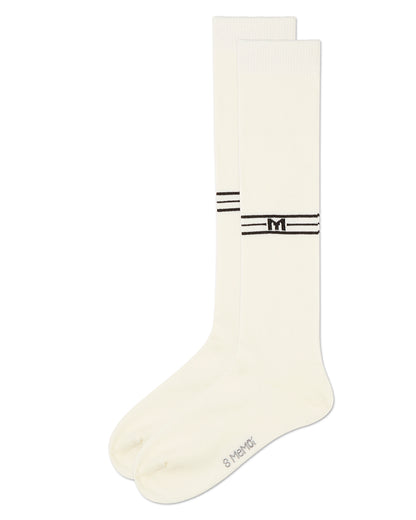 Girls Stretch Cotton Multi Stripe "M Graphic" Knee Sock : Color: Denim