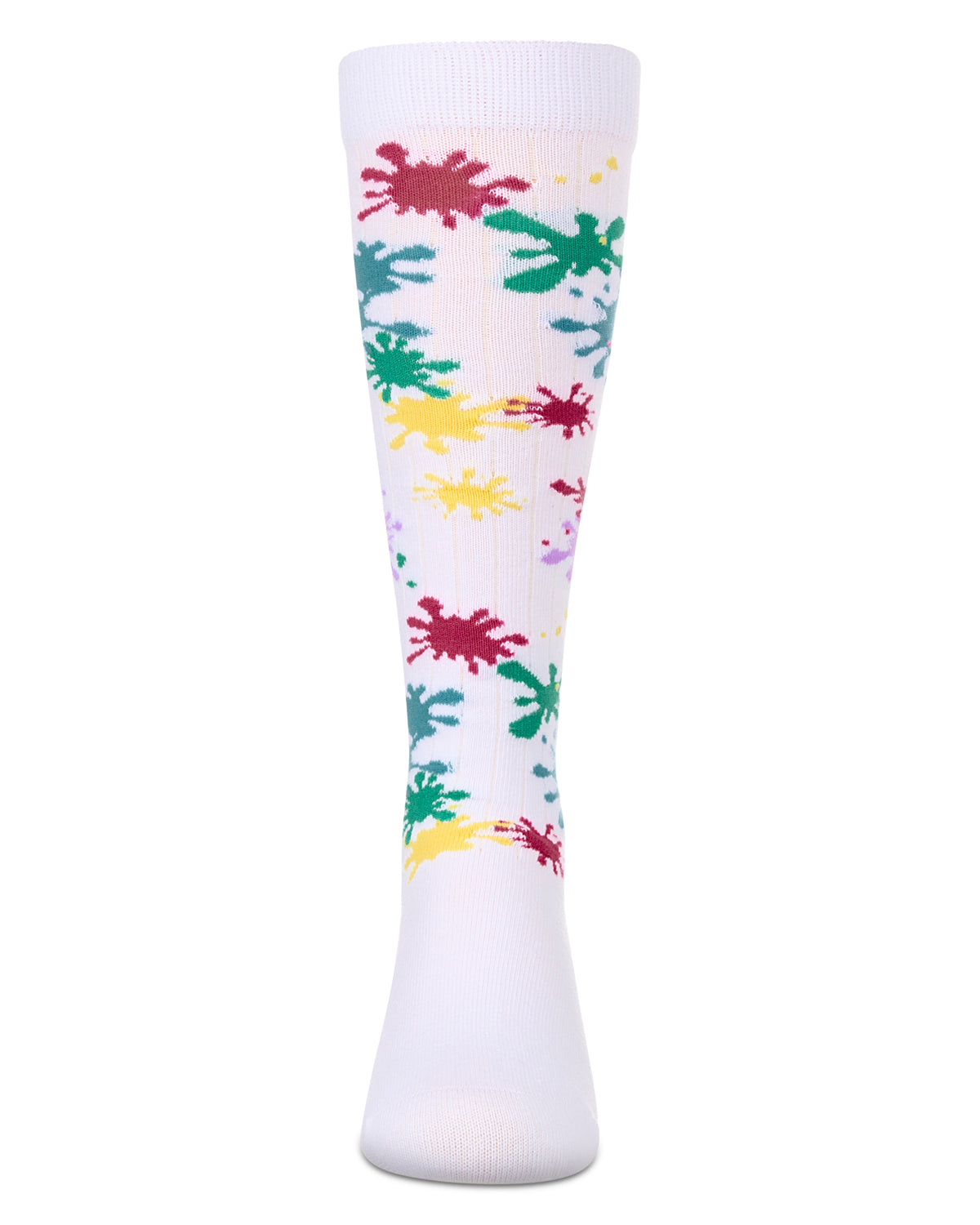 Girls Stretch Cotton "Splatter Paint" Knee Sock : Color: White