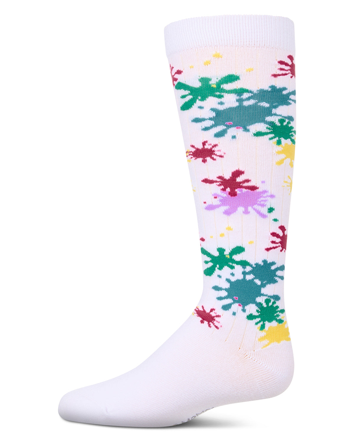 Girls Stretch Cotton "Splatter Paint" Knee Sock : Color: White