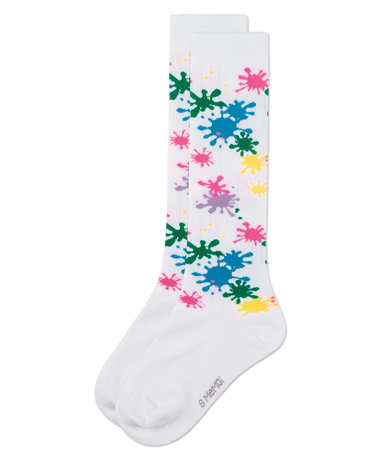 Girls Stretch Cotton "Splatter Paint" Knee Sock : Color: White
