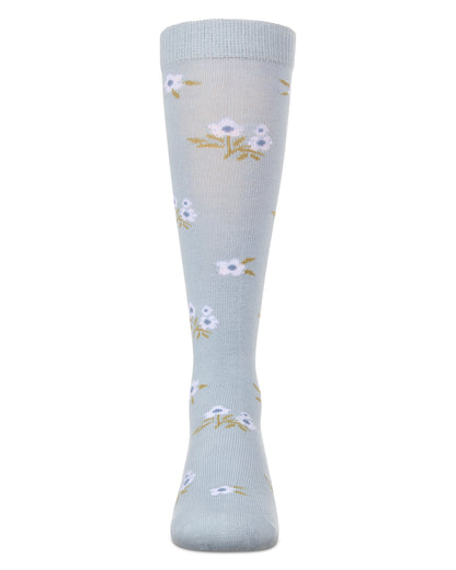 Girls Opaque Stretch Cotton "Blissful Bloom" Knee High Sock : Color: Light Blue