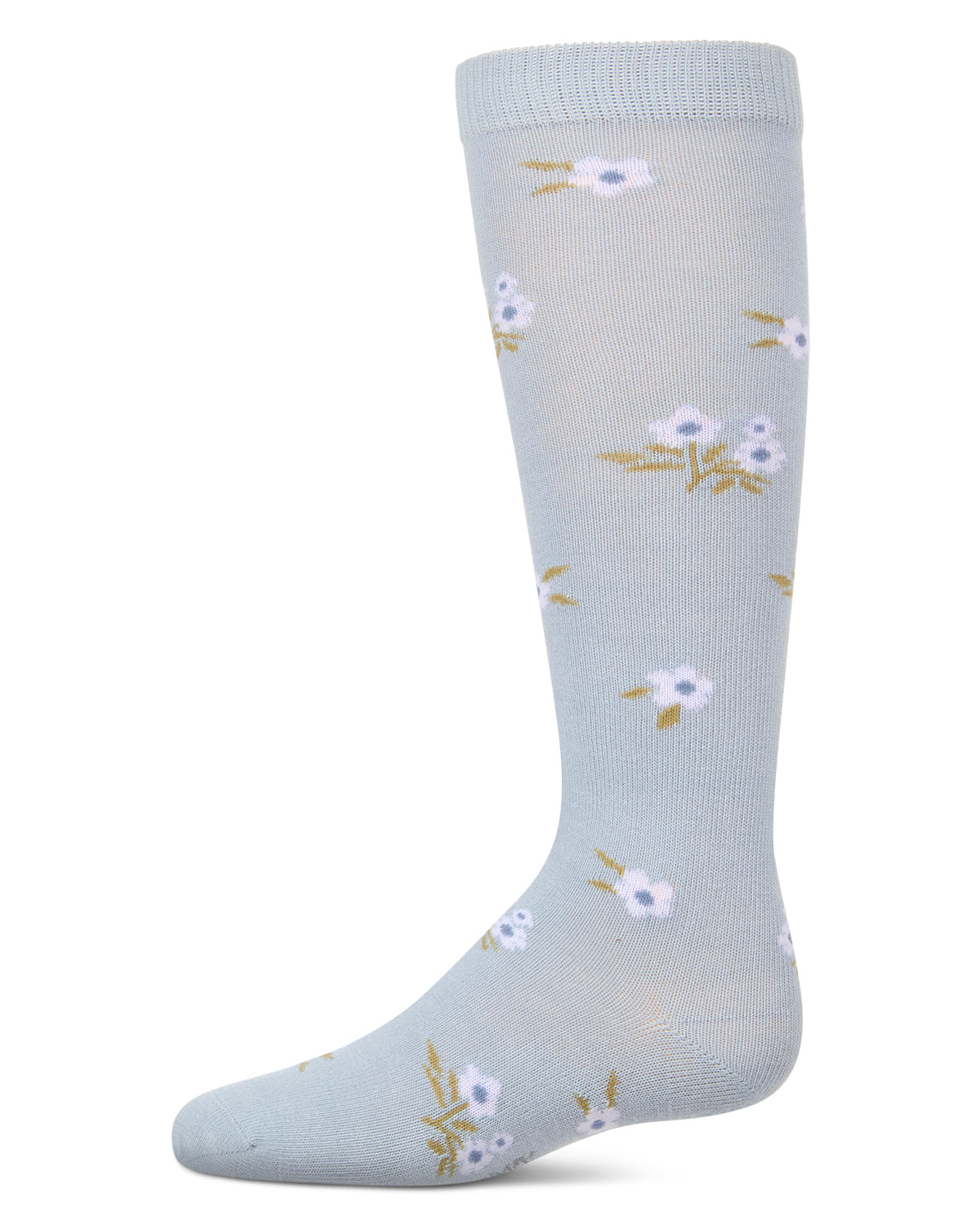 Girls Opaque Stretch Cotton "Blissful Bloom" Knee High Sock : Color: Light Blue
