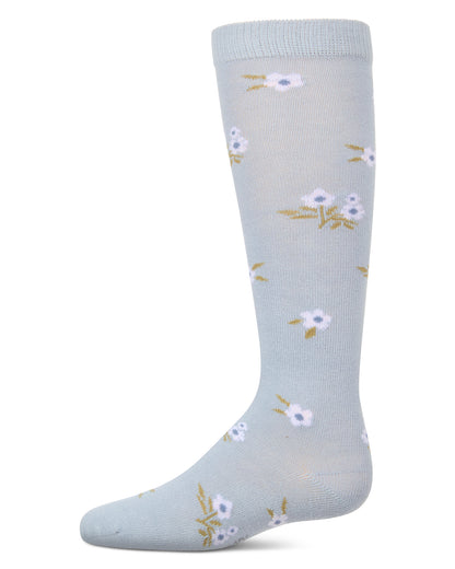 Girls Opaque Stretch Cotton "Blissful Bloom" Knee High Sock : Color: Light Blue