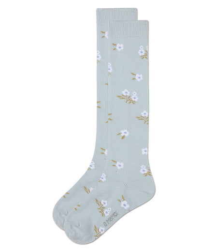 Girls Opaque Stretch Cotton "Blissful Bloom" Knee High Sock : Color: Light Blue