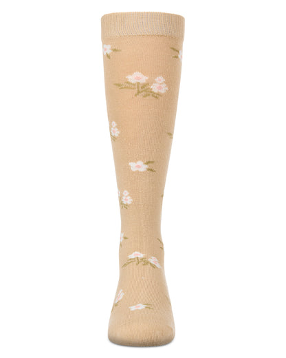 Girls Opaque Stretch Cotton "Blissful Bloom" Knee High Sock : Color: Light Blue