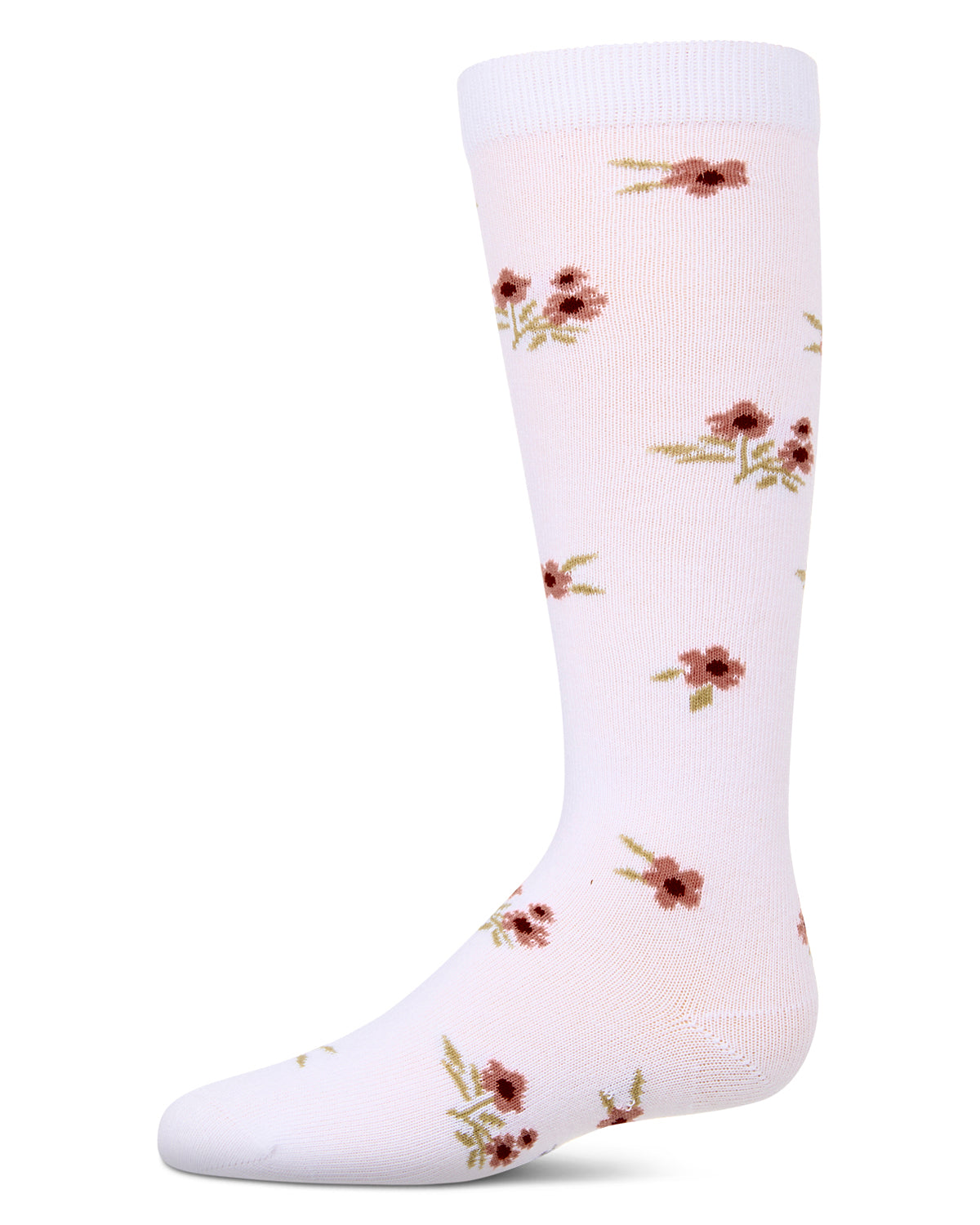 Girls Opaque Stretch Cotton "Blissful Bloom" Knee High Sock : Color: White