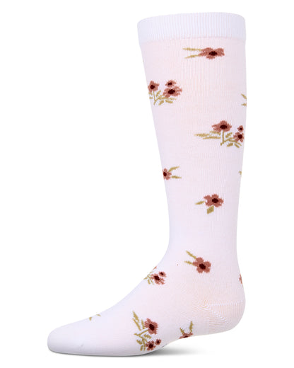 Girls Opaque Stretch Cotton "Blissful Bloom" Knee High Sock : Color: White