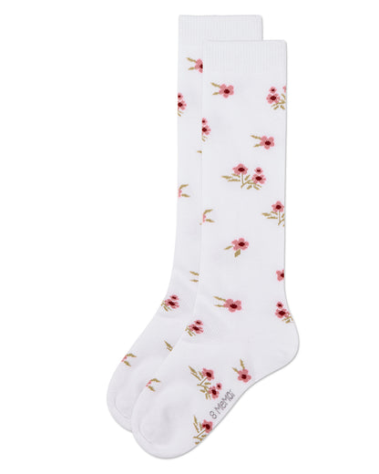 Girls Opaque Stretch Cotton "Blissful Bloom" Knee High Sock : Color: Light Blue