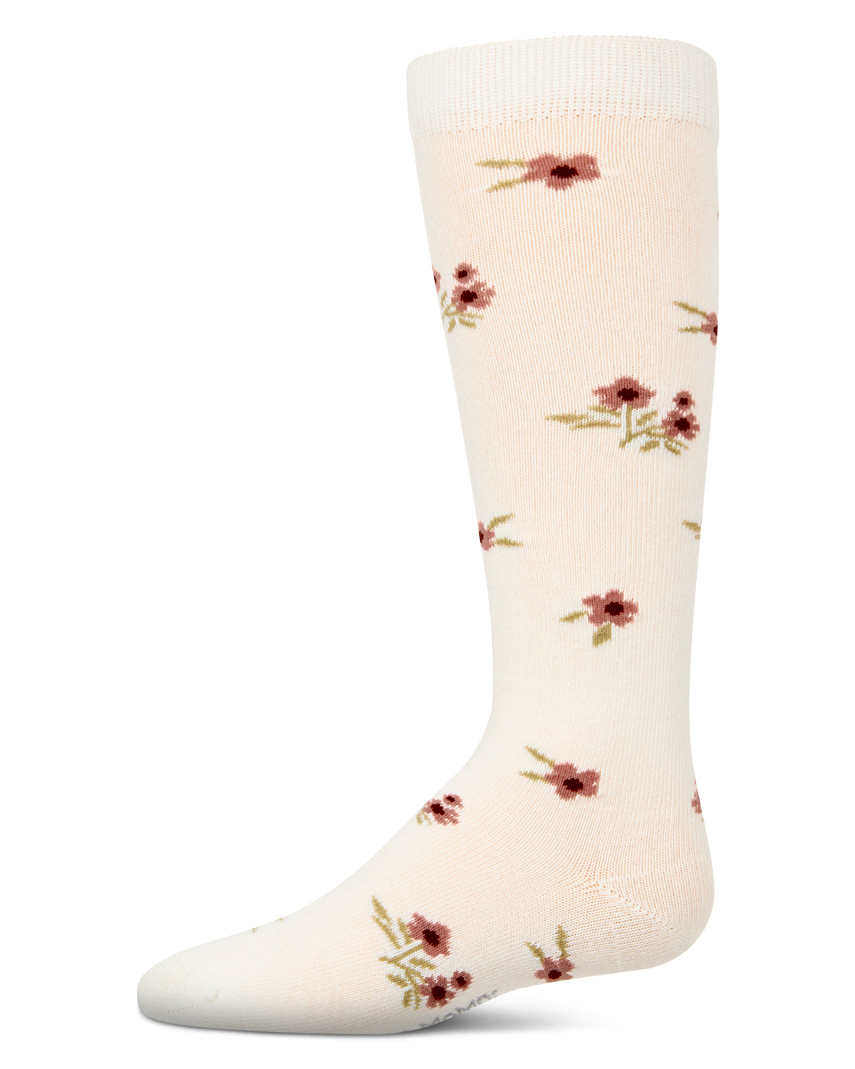 Girls Opaque Stretch Cotton "Blissful Bloom" Knee High Sock : Color: Winter White
