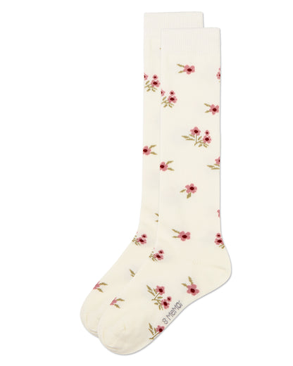 Girls Opaque Stretch Cotton "Blissful Bloom" Knee High Sock : Color: Light Blue