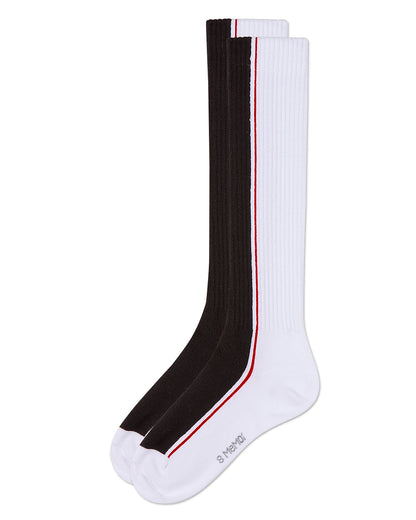 Girls Color Block Stripe Stretch Cotton Knee Sock : Color: Black