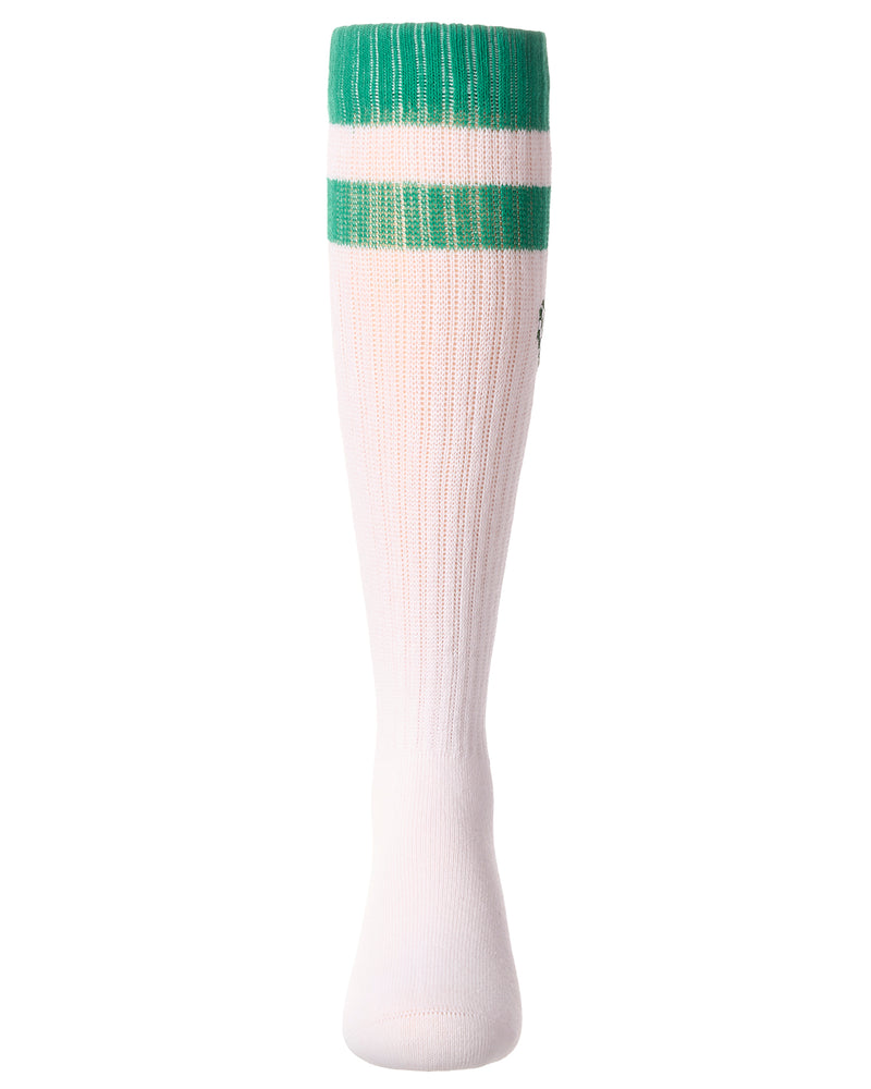 Girls Ribbed Varsity Stripe "Checkered Heart" Cotton Rich Knee Sock