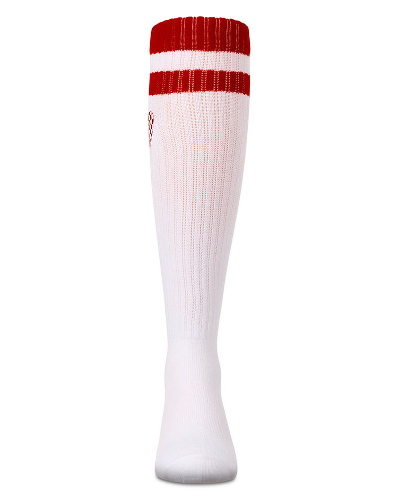 Girls Ribbed Varsity Stripe "Checkered Heart" Cotton Rich Knee Sock