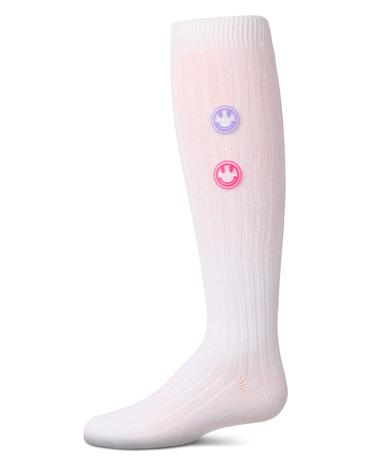 Girls "Rubber Smiley Face" Cotton Rich Knee Sock : Color: White