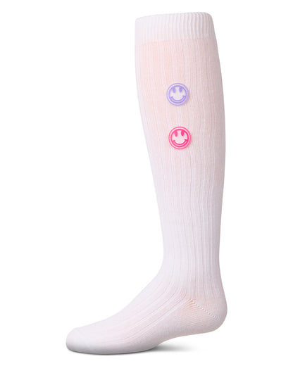 Girls "Rubber Smiley Face" Cotton Rich Knee Sock : Color: White