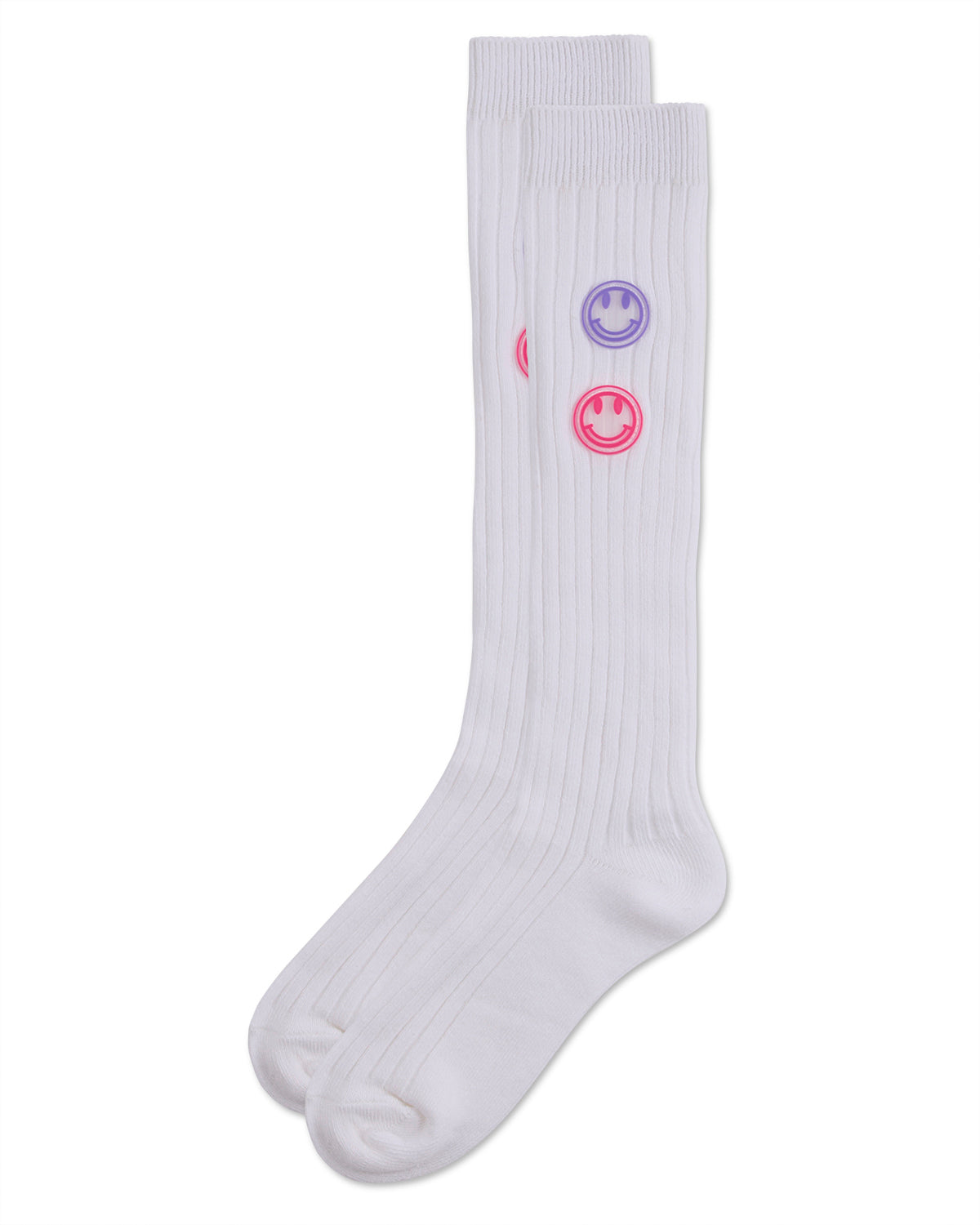 Girls "Rubber Smiley Face" Cotton Rich Knee Sock : Color: Winter White