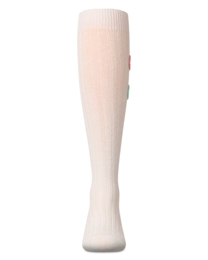 Girls "Rubber Smiley Face" Cotton Rich Knee Sock : Color: Winter White