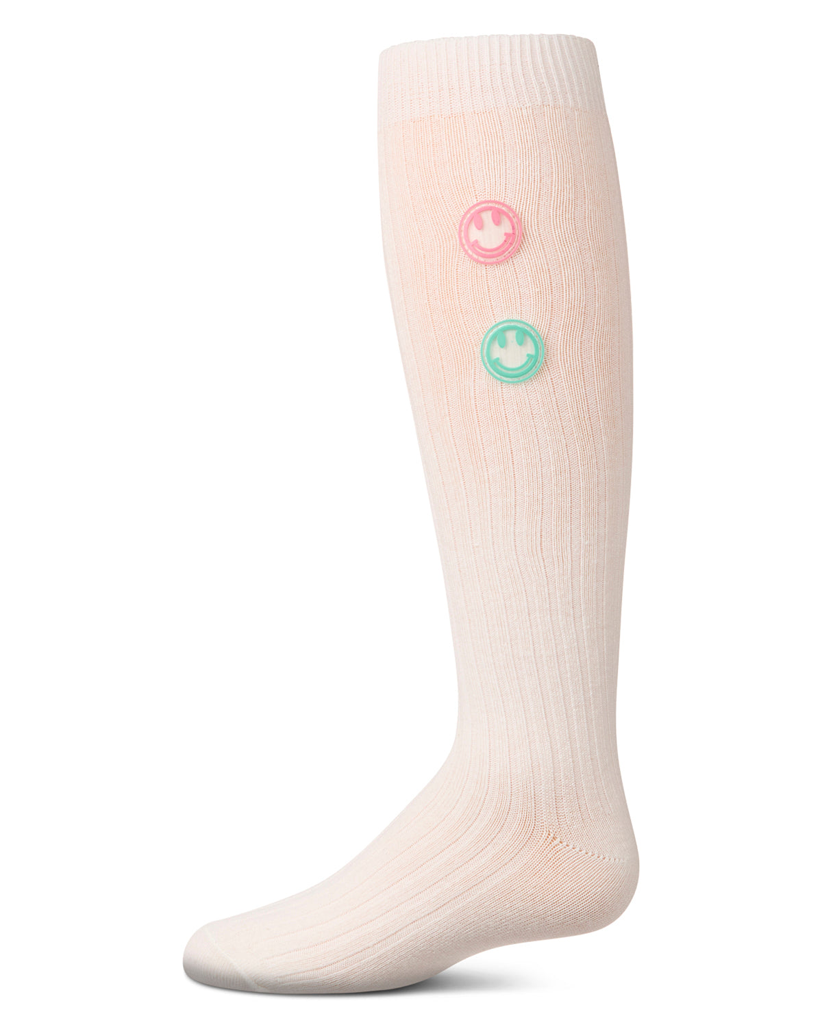 Girls "Rubber Smiley Face" Cotton Rich Knee Sock : Color: Winter White