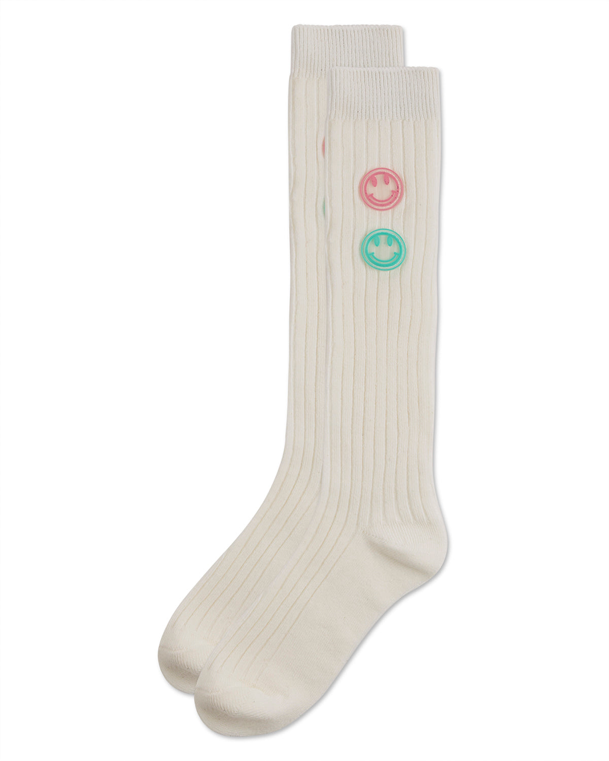 Girls "Rubber Smiley Face" Cotton Rich Knee Sock : Color: Winter White