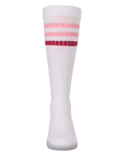 Girls' TwoTone Varsity Stripe Knee High Socks : Color: Pink