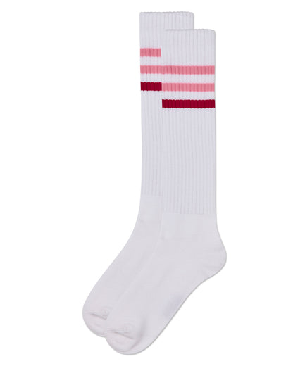 Girls' TwoTone Varsity Stripe Knee High Socks : Color: Pink