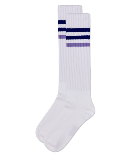 Girls' TwoTone Varsity Stripe Knee High Socks : Color: Purple