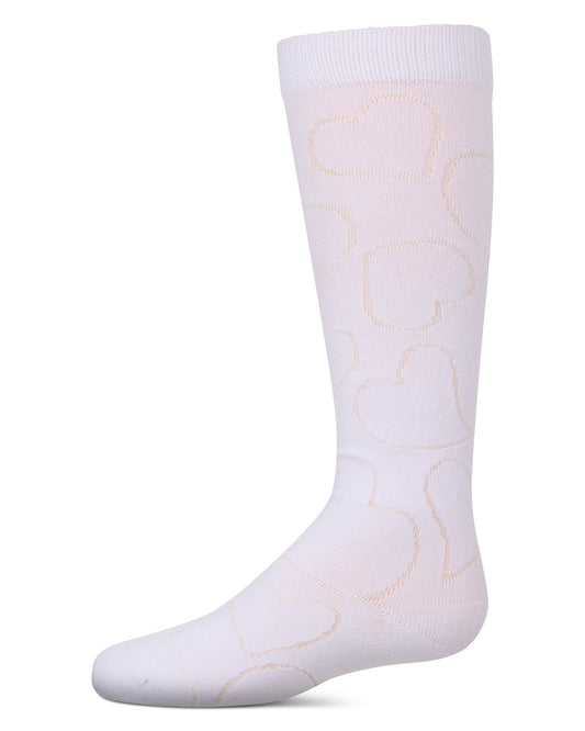 Girls Stretch Cotton Multi Heart Design Knee Sock : Color: White