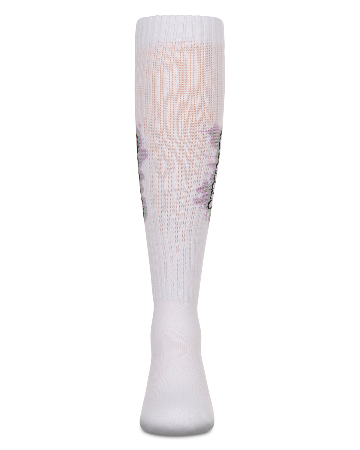 Girls Ribbed Cotton Blend "Graffiti Camp" Knee Sock : Color: White