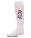 Girls Ribbed Cotton Blend "Graffiti Camp" Knee Sock : Color: White