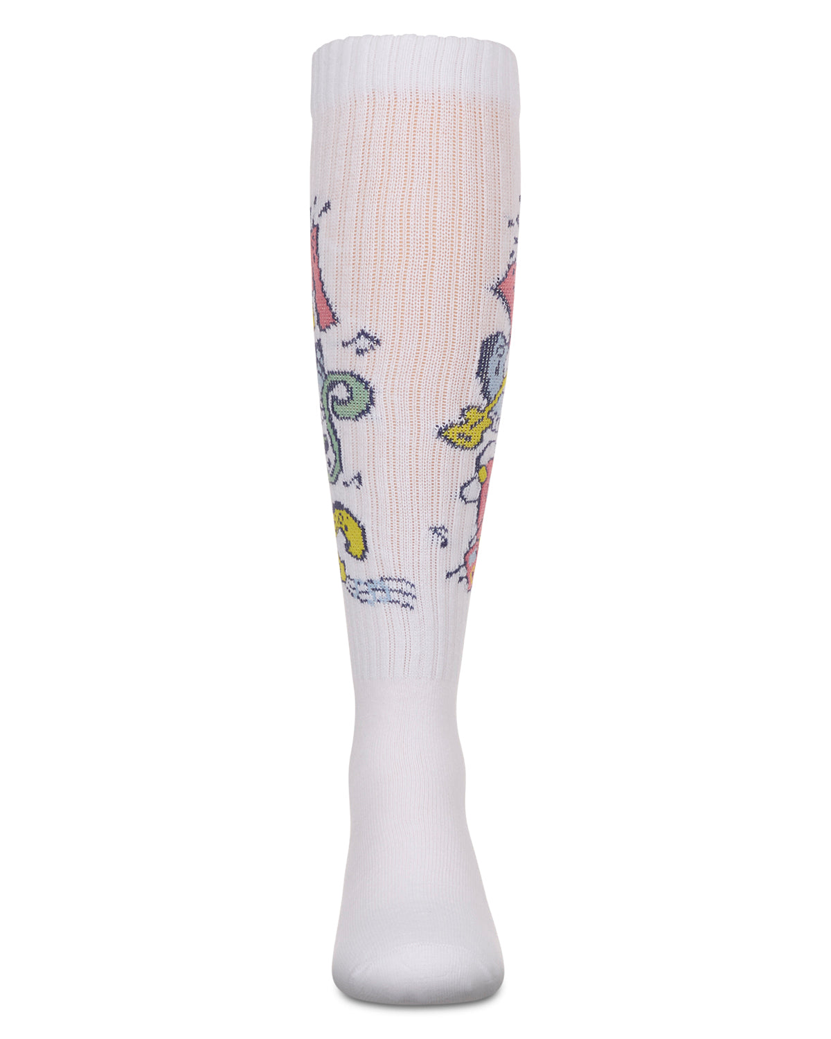 Girls Ribbed Cotton Blend "Graffiti Music" Knee Sock : Color: White