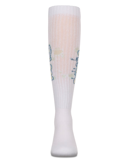 Girls Ribbed Stretch Cotton "Graffiti Play" Knee Sock : Color: White