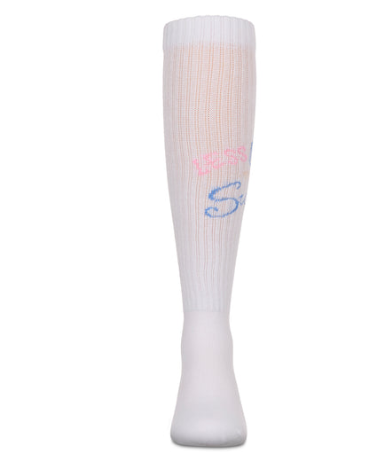 Girls Soft Stretch Cotton Ribbed "More Summer" Knee Socks : Color: White