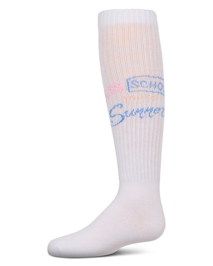 Girls Soft Stretch Cotton Ribbed "More Summer" Knee Socks : Color: White