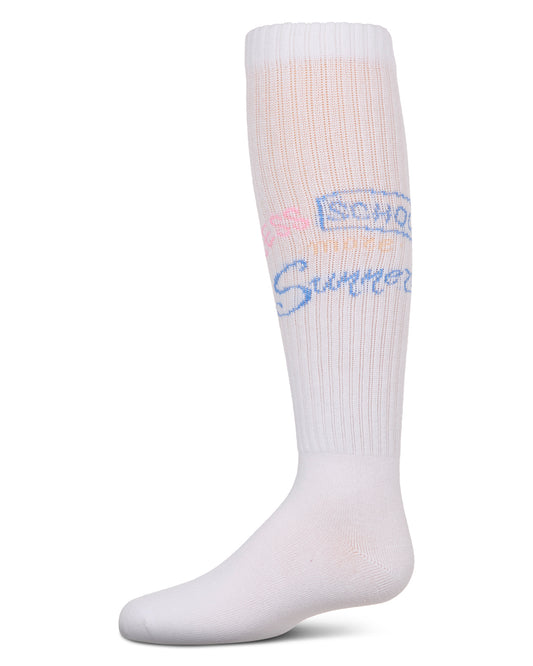 Girls Soft Stretch Cotton Ribbed "More Summer" Knee Socks : Color: White