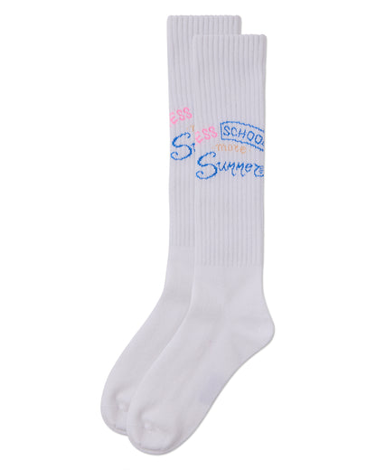 Girls Soft Stretch Cotton Ribbed "More Summer" Knee Socks : Color: White