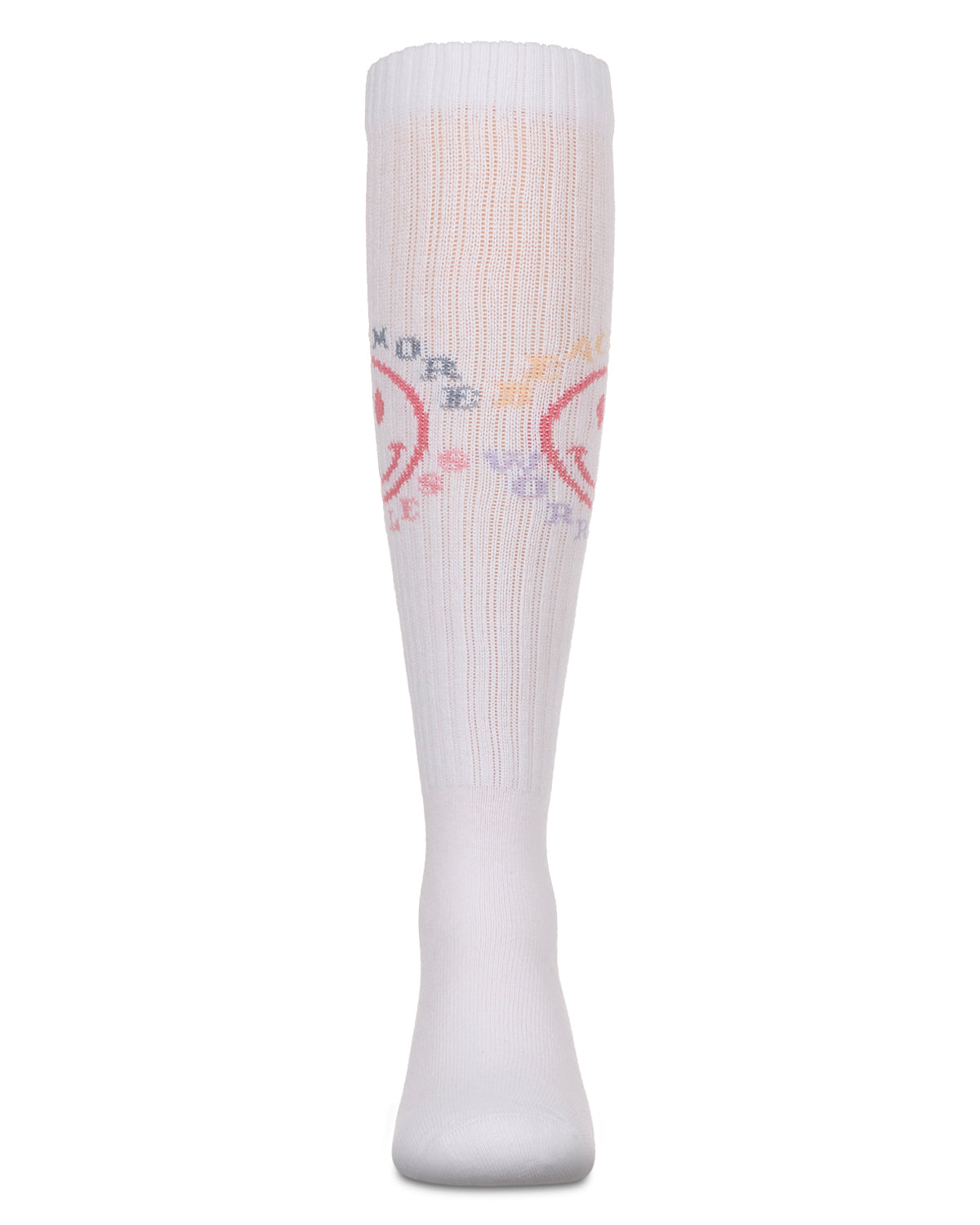 Girls Ribbed Cotton Blend "Beach More, Worry Less" Knee Sock : Color: White