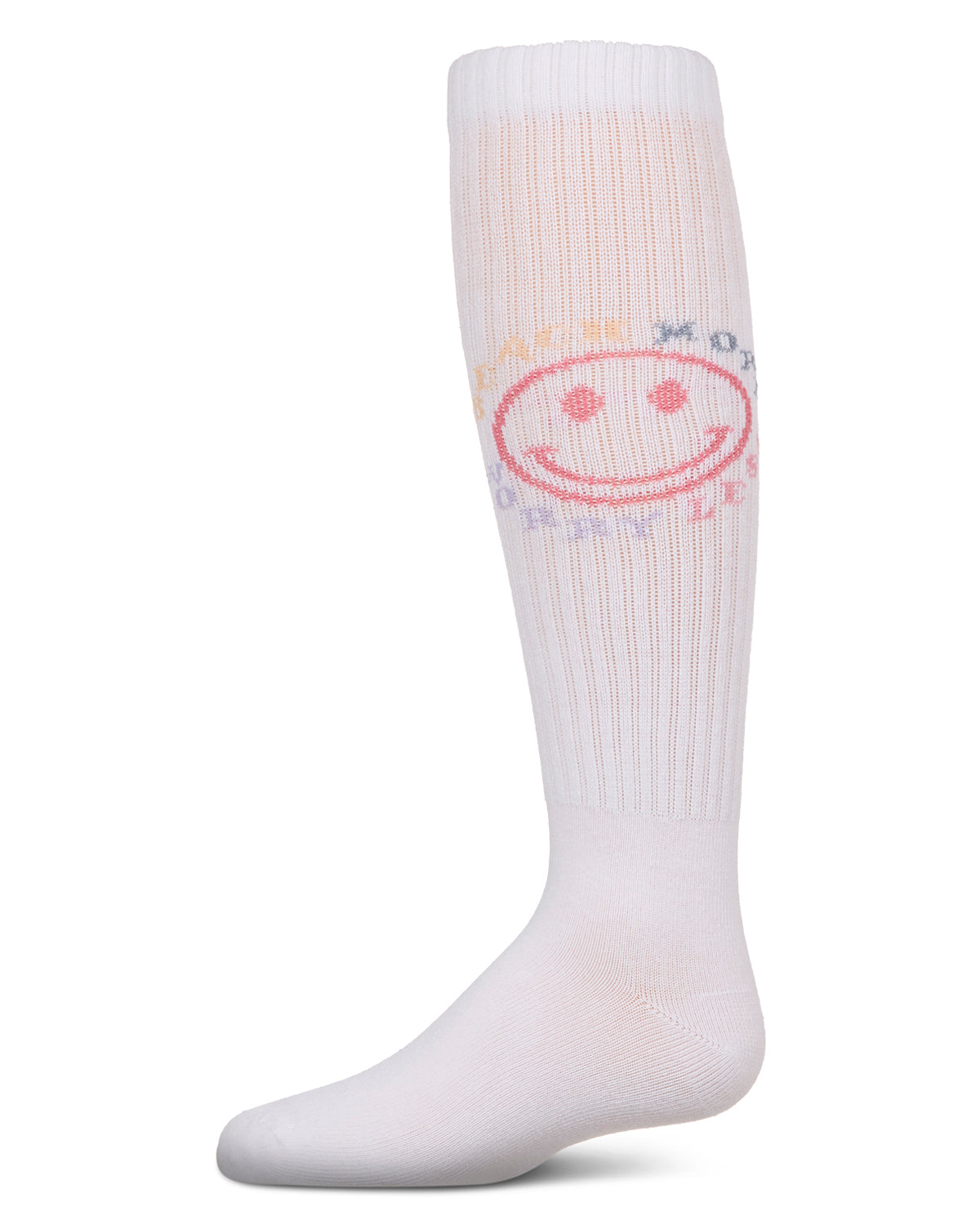 Girls Ribbed Cotton Blend "Beach More, Worry Less" Knee Sock : Color: White