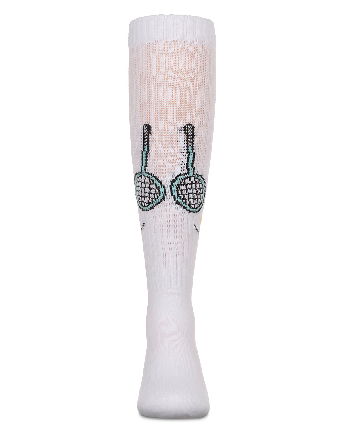 Girls Ribbed Stretch Cotton "Tennis Smiley Face" Knee Sock : Color: White