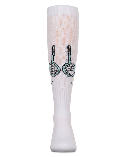 Girls Ribbed Stretch Cotton "Tennis Smiley Face" Knee Sock : Color: White