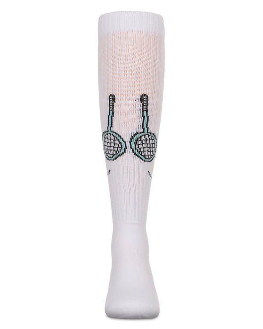 Girls Ribbed Stretch Cotton "Tennis Smiley Face" Knee Sock : Color: White
