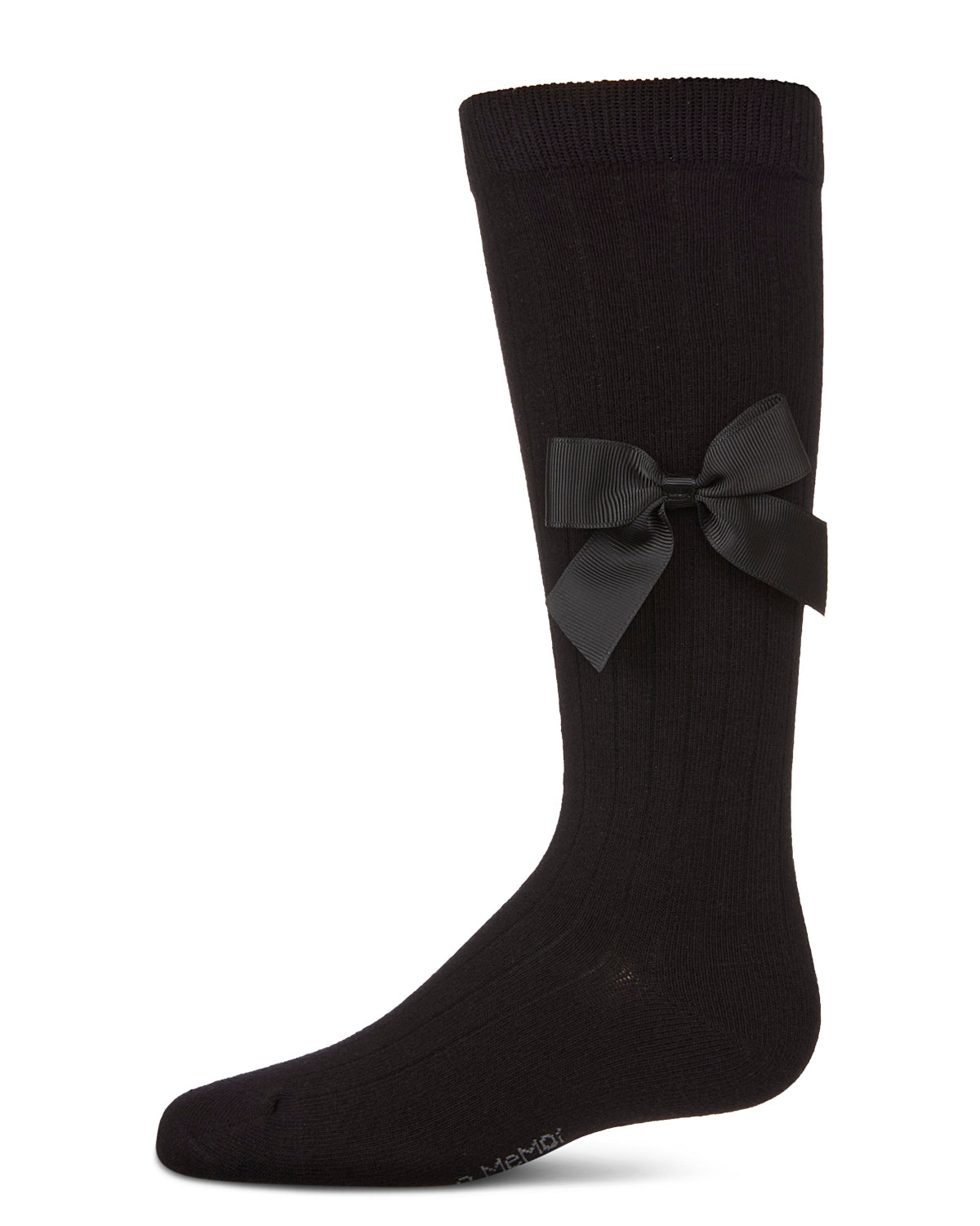 Girls Ribbed Stretch Cotton Bow Trim Knee Sock : Color: Black