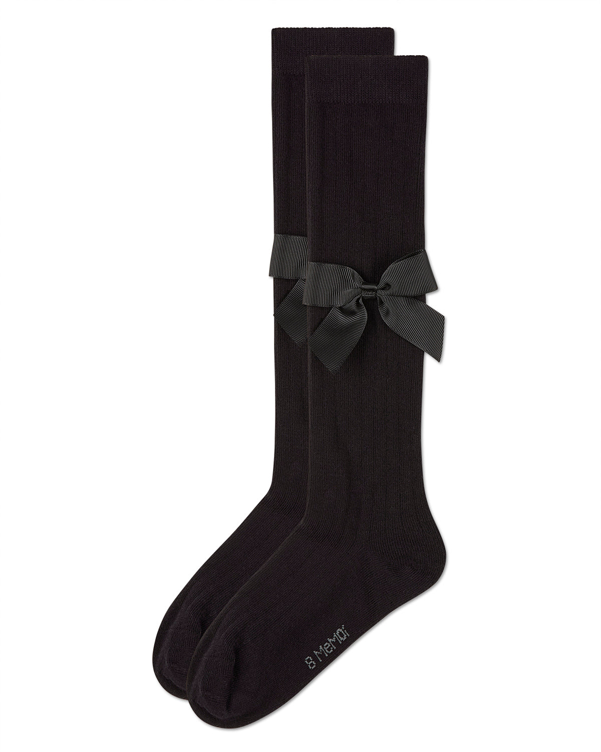 Girls Ribbed Stretch Cotton Bow Trim Knee Sock : Color: Black