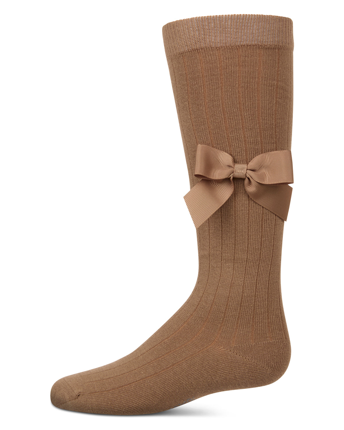 Girls Ribbed Stretch Cotton Bow Trim Knee Sock : Color: White