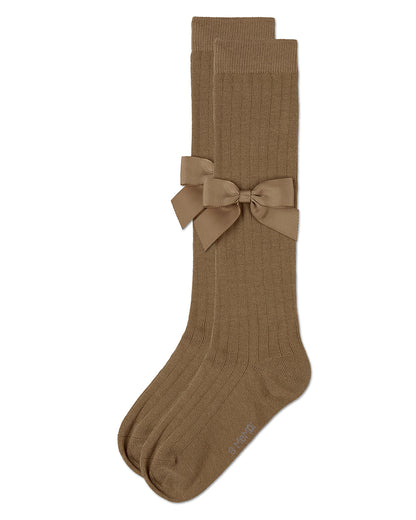 Girls Ribbed Stretch Cotton Bow Trim Knee Sock : Color: Black