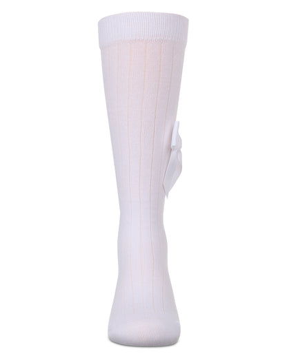 Girls Ribbed Stretch Cotton Bow Trim Knee Sock : Color: Black