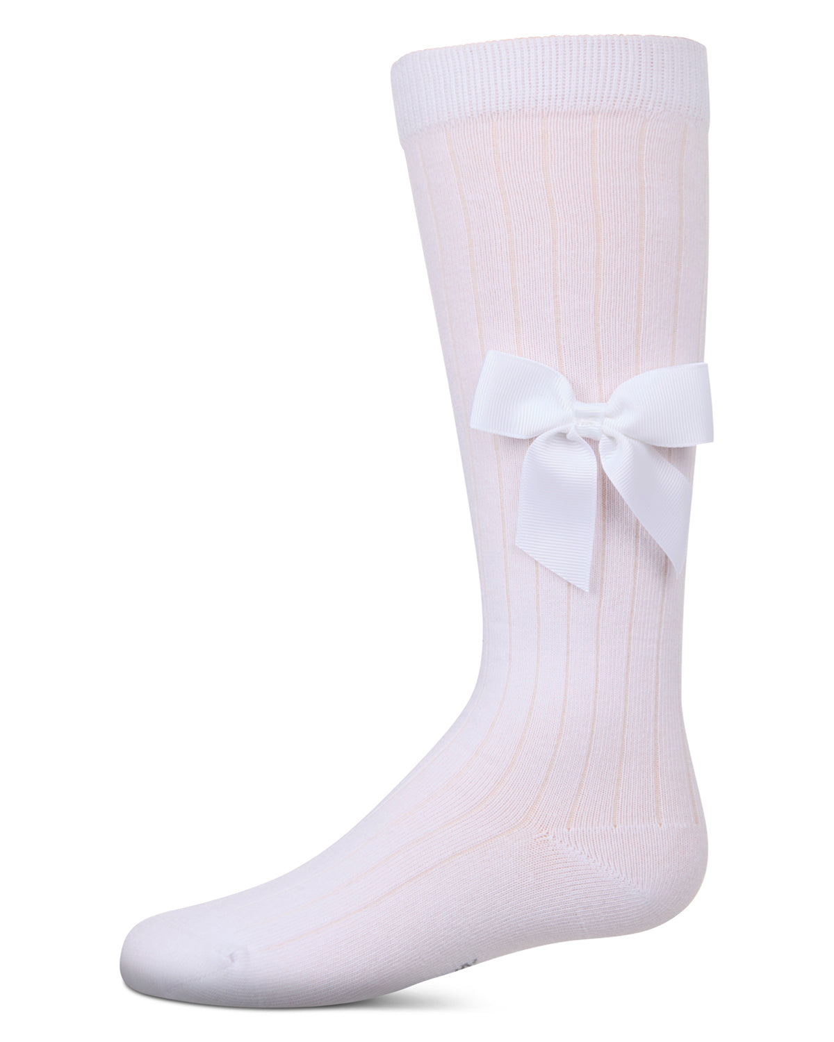Girls Ribbed Stretch Cotton Bow Trim Knee Sock : Color: Winter White
