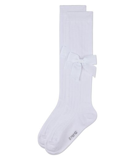 Girls Ribbed Stretch Cotton Bow Trim Knee Sock : Color: Black