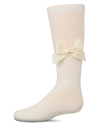 Girls Ribbed Stretch Cotton Bow Trim Knee Sock : Color: Black