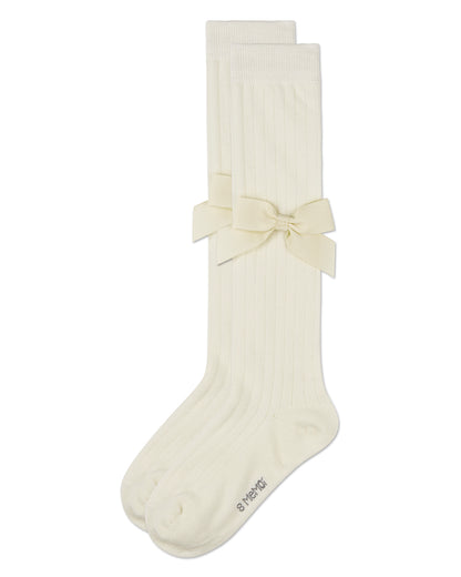 Girls Ribbed Stretch Cotton Bow Trim Knee Sock : Color: Black
