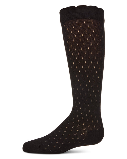 Girls Pointelle Soft Stretch Cotton Knee Socks : Color: Black